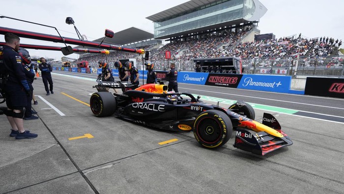 Red Bull driver Max Verstappen of the Netherlands during the third free practice session at the Suzuka Circuit in Suzuka, central Japan, Saturday, April 6, 2024, ahead of Sundays Japanese Formula One Grand Prix. (AP Photo/Hiro Komae)