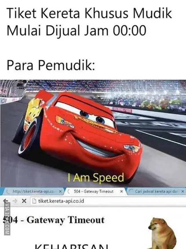 Buat yang mau mudik Lebaran naik transportasi umum pasti harus war tiket dulu kayak mau nonton konser. Yang nggak kebagiann sabar ya, mudik tahun depan aja deh. Foto: 1cak.com