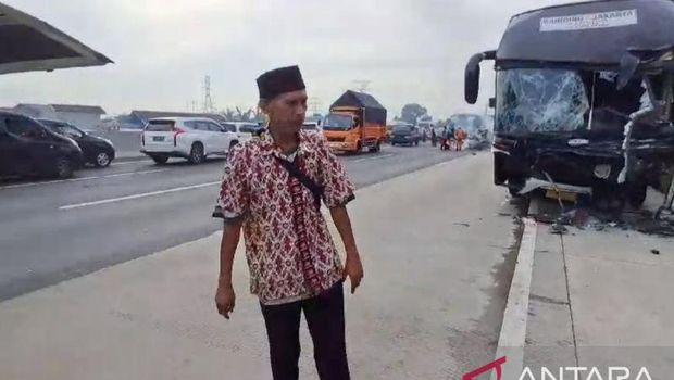 Heri, Sopir bus Primajasa yang terlibat kecelakaan maut di KM 58 jalan Tol Jakarta-Cikampek. (ANTARA/Ali Khumaini)