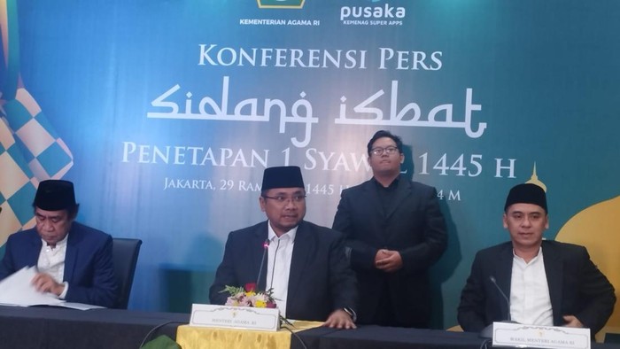Menag Yaqut Cholil Qoumas dalam sidang isbat (Brigita/detikcom)