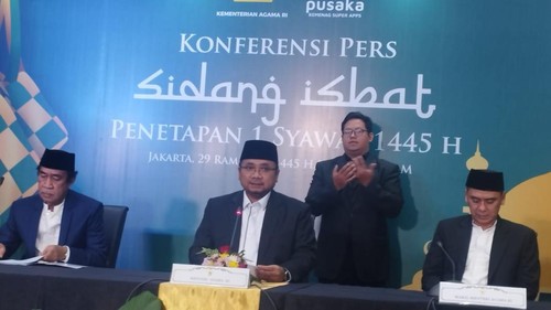 Menag Yaqut Cholil Qoumas dalam sidang isbat (Brigita/detikcom)