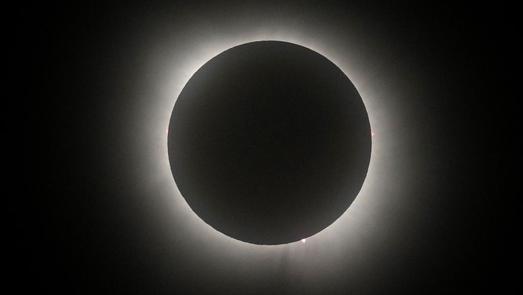The moon partially covers the sun during a total solar eclipse, as seen from Eagle Pass, Texas, Monday, April 8, 2024. (AP Photo/Eric Gay)