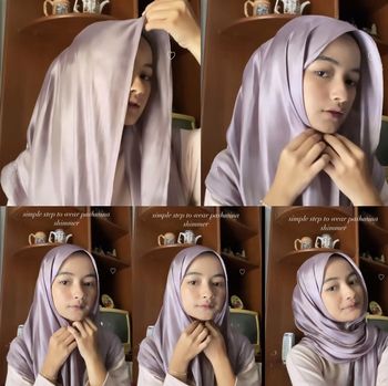 Tutorial hijab bahan shimmer untuk Lebaran 2024.
