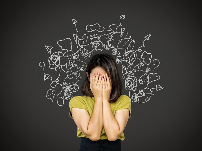 depressed Asian woman in deep many thoughts, having problem with over thinking