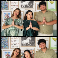 Aktris Rebecca Klopper berpose bersama keluarganya di Hari Lebaran 2024 dengan mengenakan kaftan shimmer warna hijau. Foto: Dok. Instagram