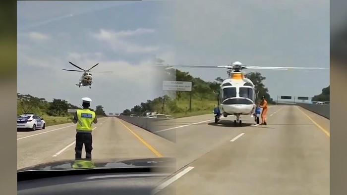 Helikopter mendarat di TKP Kecelakaan Bus Rosalia Indah