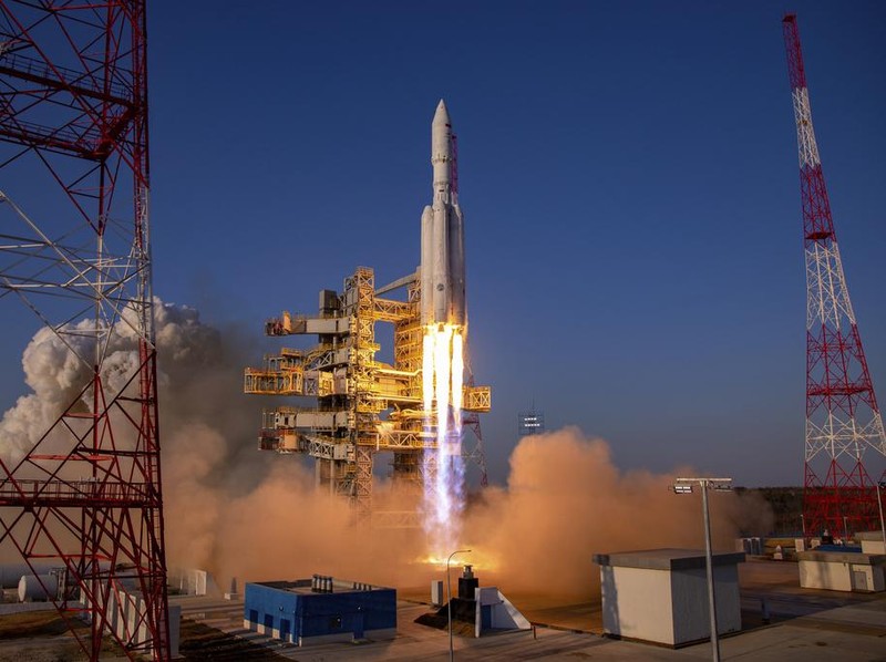 In this grab released by the Roscosmos space corporation on Thursday, April 11, 2024 an Angara-A5 rocket lifts off from Vostochny space launch facility outside the city of Tsiolkovsky, about 200 kilometers (125 miles) from the city of Blagoveshchensk in the far eastern Amur region, Russia. Russia on Thursday successfully test-launched a new heavy-lift rocket from its Far Eastern space complex, a lift-off that comes after two aborted attempts earlier in the week. (Natalya Berezhnaya, Roscosmos Space Corporation via AP)