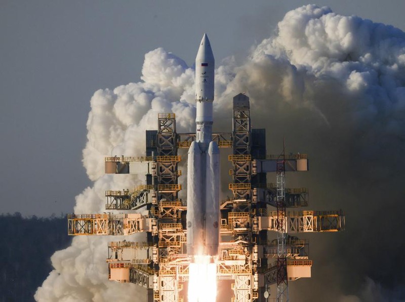 In this grab released by the Roscosmos space corporation on Thursday, April 11, 2024 an Angara-A5 rocket lifts off from Vostochny space launch facility outside the city of Tsiolkovsky, about 200 kilometers (125 miles) from the city of Blagoveshchensk in the far eastern Amur region, Russia. Russia on Thursday successfully test-launched a new heavy-lift rocket from its Far Eastern space complex, a lift-off that comes after two aborted attempts earlier in the week. (Natalya Berezhnaya, Roscosmos Space Corporation via AP)