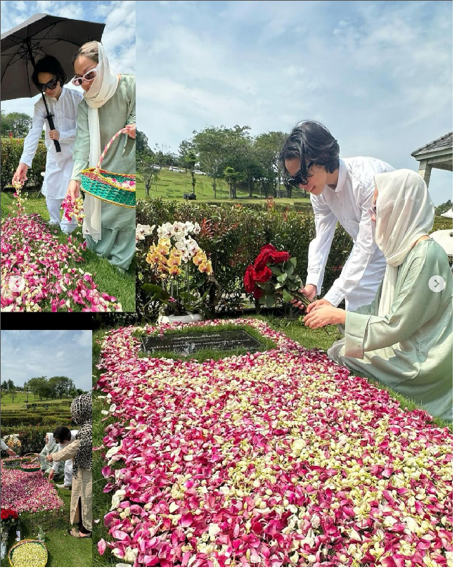 “Visiting,” tulis BCL pada keterangan foto yang memperlihatkan momen dirinya menaburkan bunga ke atas pusara Ashraf Sinclair. Foto: Dok. Instagram itsmebcl