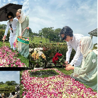 “Visiting,” tulis BCL pada keterangan foto yang memperlihatkan momen dirinya menaburkan bunga ke atas pusara Ashraf Sinclair. Foto: Dok. Instagram itsmebcl
