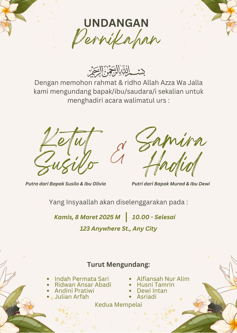 Contoh Undangan Pernikahan Simple dan Elegan