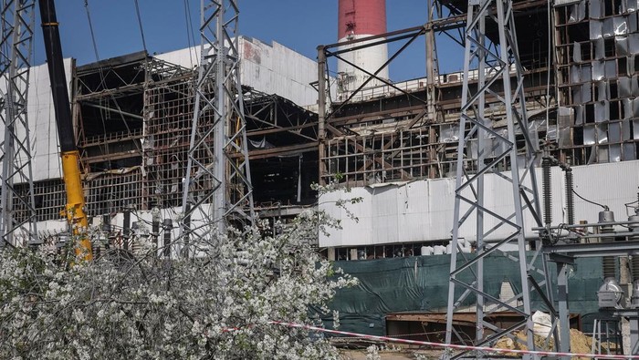A view shows a destroyed critical power infrastructure installation, which was recently hit during Russia's missiles strike, amid Russia's attack on Ukraine, in Kharkiv, Ukraine, April 11, 2024. REUTERS/Vyacheslav Madiyevskyy