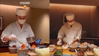 Anya juga tampak menikmati hidangan berupa rice bowl di restoran Tsujihan. Ia mengunggah foto di mana chef sedang menyiapkan pesanan rice bowl miliknya. Foto: Instagram @anyageraldine
