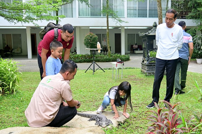 Jokowi berakhir pekan dengan mengajak ketiga cucunya wisata satwa di Deli Serdang, Sumut.