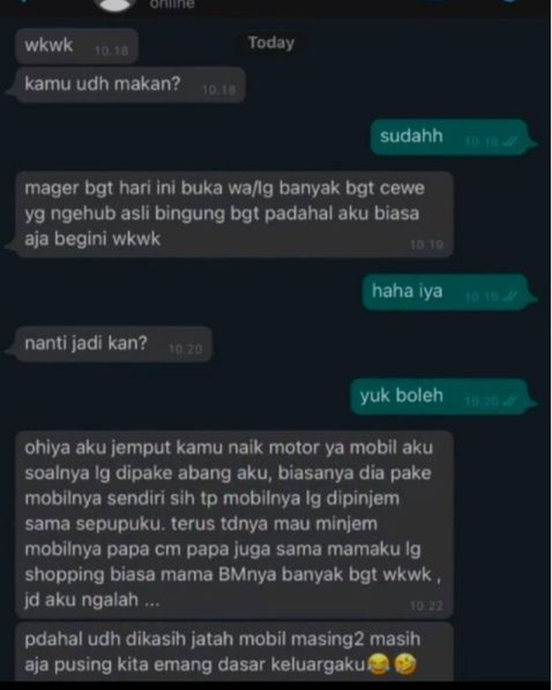Chat kocak ini lumayan cringe dan bisa bikin yang baca ikut malu bacanya. Ada-ada aja, deh.