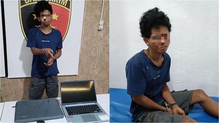 Akbar pria di Muba saat diamankan di kantor polisi usai bobol rumah yang ditinggal mudik.