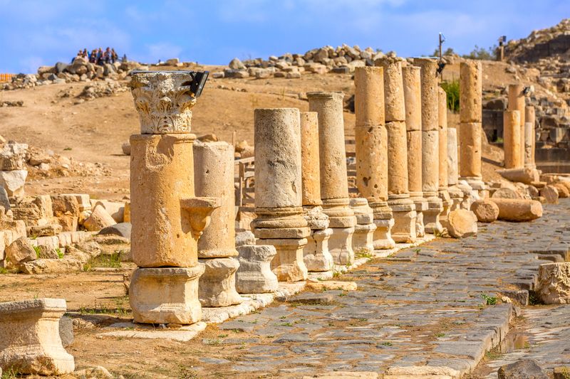 Roman road of Umm Qais in northern Jordan. It is located in the north-west of the country