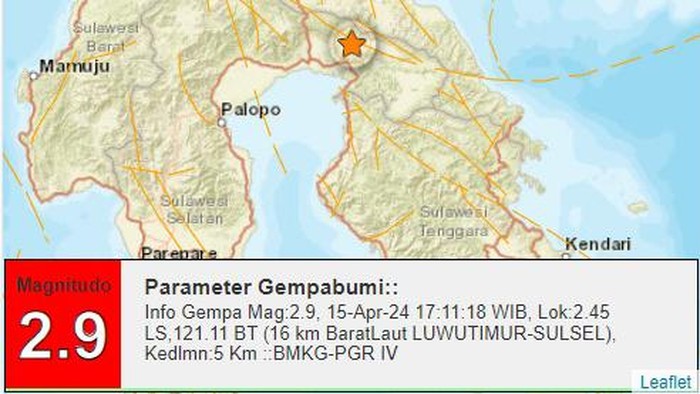 Gempa Luwu Timur, Sulsel berpusat di darat.