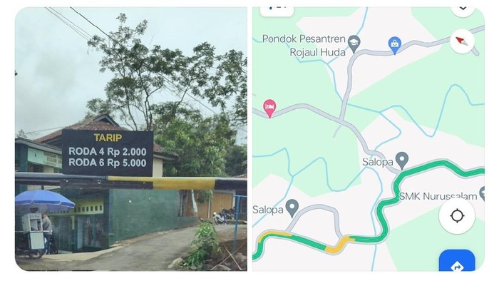 Tangkapan layar unggahan viral soal jalan desa yang diportal dan dikenakan tarif di Tasikmalaya.
