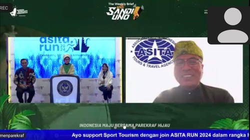 Acara The Weekly Brief with Sandi Uno yang digelar secara online pada Selasa (16/4/2024) yabg tengah membahas soal pelaksanaan ASITA Fun Run 2024. (Ni Made Lastri Karsiani Putri-detikBali)