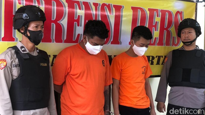Dua tersangka ricuh saat pawai takbir di Mergangsan, Jogja dihadirkan saat rilis, Rabu (17/4/2024)