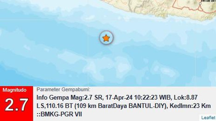 Gempa M 2 7 Terjadi Di Perairan Bantul