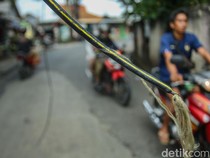 Kabal Fiber Optik Putus-Menjuntai di Jalan Resahkan Warga Depok