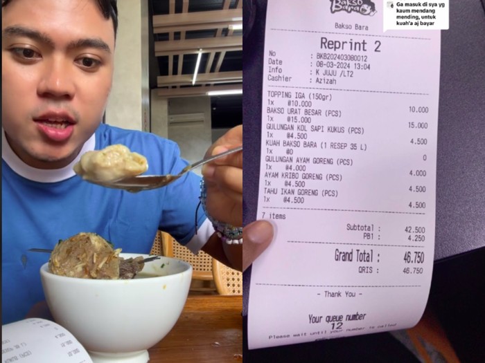 Food Vlogger Makan Bakso di Restoran Tanboy Kun, Netizen Salfok Ada Harga Kuah