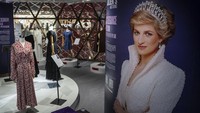 Gaun yang dikenakan Putri Diana ditampilkan pada pratinjau media jelang lelang Princess Dianas Elegance & A Royal Collection di Hong Kong, Rabu (17/4/2024).