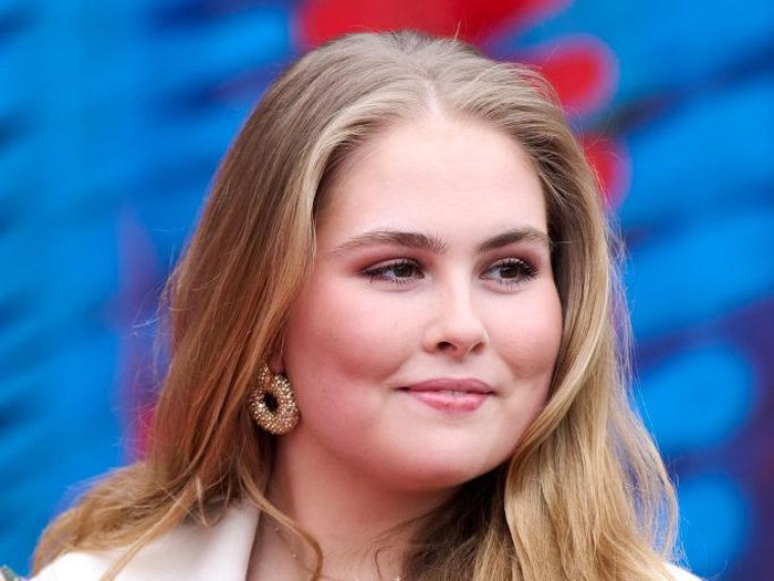 AMSTERDAM, NETHERLANDS - APRIL 18: Princess Amalia of The Netherlands attends a reception offered by the Spanish Royals to the The Netherlands Royals during day three of the visit of the King Felipe VI of Spain and Queen Letizia of Spain to the Netherlands at the Straat Museum for street art and graffiti on April 18, 2024 in Amsterdam, Netherlands. (Photo by Carlos Alvarez/Getty Images)