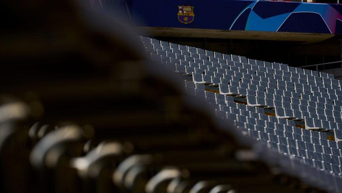 BARCELONA, SPAIN - APRIL 16: General view inside the stadium prior to the UEFA Champions League quarter-final second leg match between FC Barcelona and Paris Saint-Germain at Estadi Olimpic Lluis Companys on April 16, 2024 in Barcelona, Spain. (Photo by Aitor Alcalde - UEFA/UEFA via Getty Images)