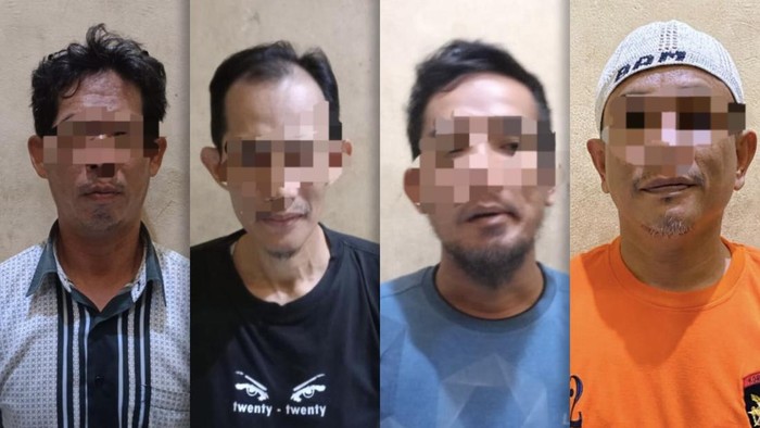 Empat tersangka penambang timah terakhir, Ketua RT kanan/baju tahanan.