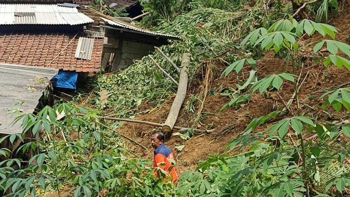 Penampakan longsor yang menerjang rumah warga di Trenggalek