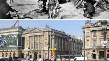 Di atas merupakan potret ketika warga merayakan kedatangan pasukan sekutu dalam parade kemenangan pembebasan Paris. Namun suasananya berubah menjadi mencekam, saat suara tembakan dari penembak jitu terdengar dari salah satu atap. Dengan cepat para warga Paris berlindung. Foto: (Bored Panda).