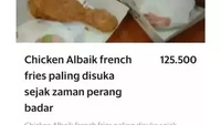 Ayam goreng yang populer di Arab Saudi ini dijual oleh seorang pemilik toko yang unik. Dalam deskripsinya disebut Chicken Albaik disukai sejak zaman perang badar. Foto: Twitter