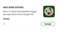 Dapat jadi ide makanan setelah patah hati, ada Nasi Ayam Goyeng yang unik di sini. Konon dapat membuat pelanggannya baik-baik saja usai putus dengan kekasih. Foto: Twitter