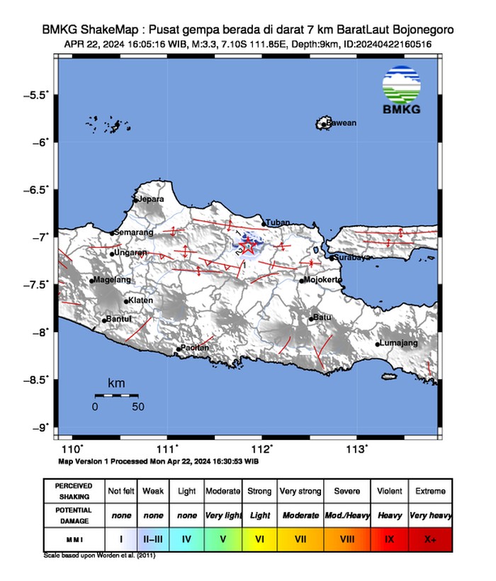 Gempa Bojonegoro M 3,3