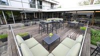 Pemandangan umum beranda hotel tim nasional Belgia Schlosshotel Monrepos untuk turnamen sepak bola Euro 2024 mendatang di Jerman, di Ludwigsburg, Jerman.