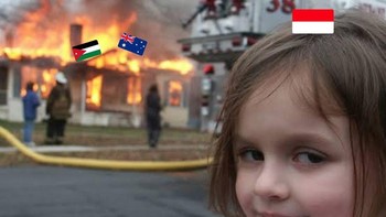 Meme legendaris nih. Indonesia masuk grup maut, tapi Indonesia yang melumat Yordania dan Australia. Foto: Twitter