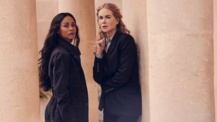 Special Ops Lioness Cuplikan adegan Zoe Saldana dan Nicole Kidman di dalam serial Special Ops Lioness.