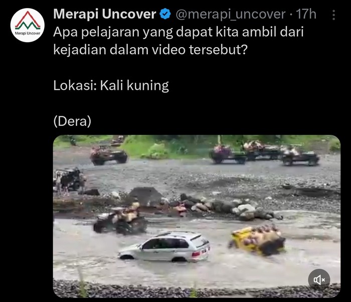 Tangkapan layar mobil wisatawan terjebak di jalur jip Merapi Kali Kuning, Sleman.