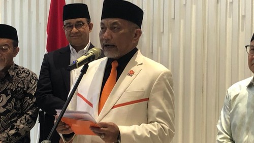 Anies Baswedan dan Muhaimin Iskandar atau Cak Imin bertemu dengan Presiden PKS  Ahmad Syaikhu di di kantor DPP PKS, Jakarta Selatan, Selasa (23/4/2024).