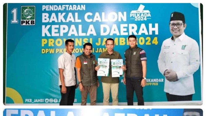 Kedua tim pemenangan saat ambil formulir pendaftaran bacagub Jambi di PKB
