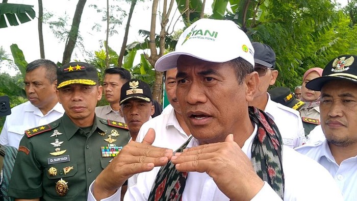 Menteri Pertanian Andi Amran Sulaiman (bertopi putih) saat kunjungan kerja di Desa Kandang, Kecamatan Comal, Kabupaten Pemalang, Selasa (23/4/2024).
