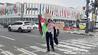 Aksi Suwanggi saat melakukan aksi solidaritas bagi Palestina.