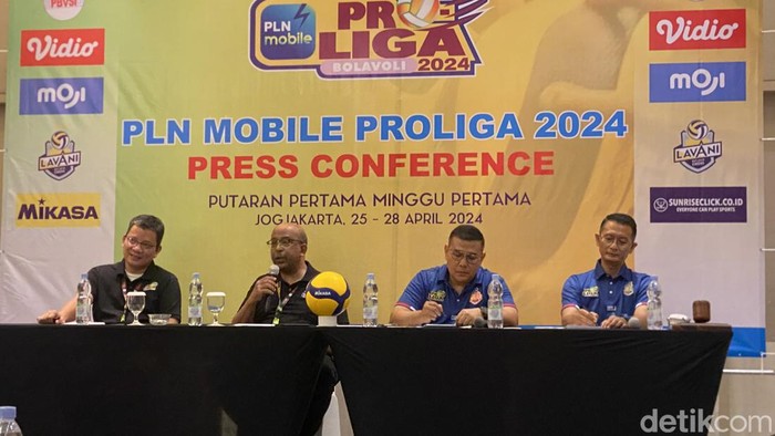 Jumpa pers Jakarta LavAni Allo Bank jelang Proliga 2024 seri Jogja, Rabu (24/4/2024).
