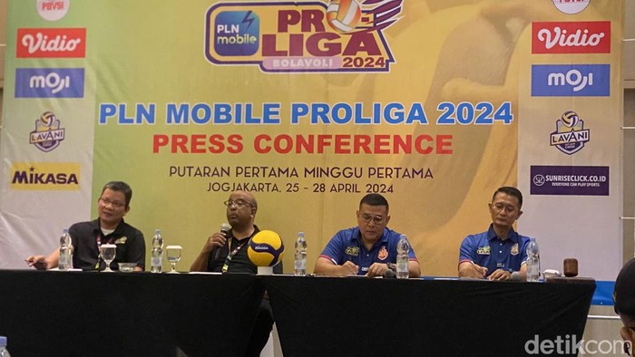 Jumpa pers Jakarta LavAni Allo Bank jelang Proliga 2024 seri Jogja, Rabu (24/4/2024).