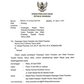 Undangan penetapan Prabowo-Gibran untuk Ganjar-Mahfud