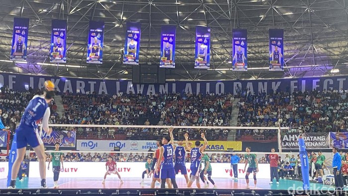 Laga pembuka Proliga 2024 antara Jakarta LavAni Allo Bank vs Garuda Jaya di GOR Among Rogo, Jogja, Kamis (25/4/2024).