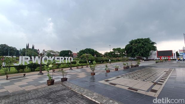Lokasi yang akan digunakan untuk nobar Timnas Indonesia U-23 melawan Korea Selatan di kompleks Alun-alun Purwokerto, Kamis (25/4/2024).
